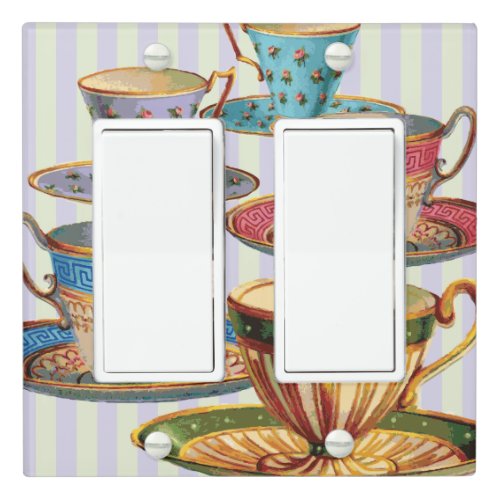 Teacups  Stripes Double Rocker Light Switch Cover