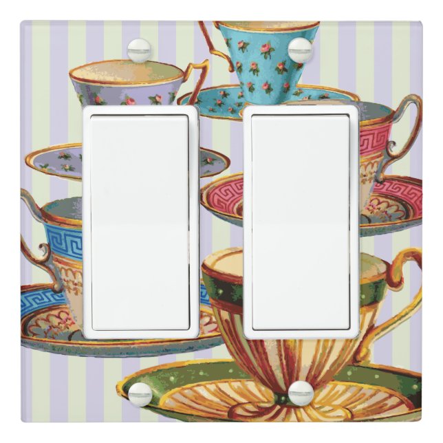 Teacups & Stripes Double Rocker Light Switch Cover (In Situ)