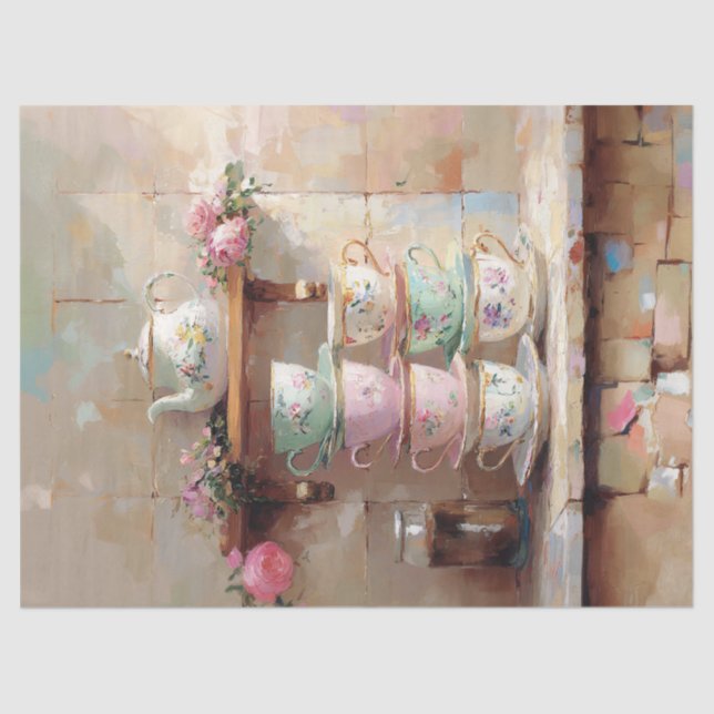 Teacups Tea Pot Set Kitchen Decoupage Tissue Paper (Front)