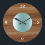Teak look Aqua Blue modern Large Clock<br><div class="desc">This design was created through digital art. It may be personalized by clicking the customize button and adding a name, initials or your favorite words. Contact me at colorflowcreations@gmail.com if you with to have this design on another product. See more of my creations or follow me at www.facebook.com/colorflowcreations, www.instagram.com/colorflowcreations, www.twitter.com/colorflowart,...</div>