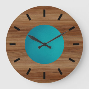 Teak look Teal Turquoise Blue modern Large  Clock