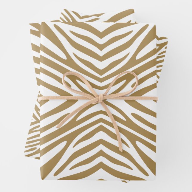 Teak Neutral Zebra Wrapping Paper Sheets (In situ)