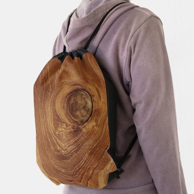 Teak Rustic Wood Grain Brown Nature Pattern Photo Drawstring Bag (Insitu)