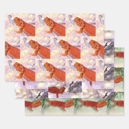 Teak the Bearded Dragon _ 3 Pose Set Wrapping Paper Sheets