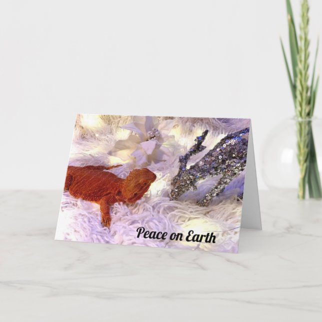 Teak the Bearded Dragon Peace on Earth Holiday Card (Front)
