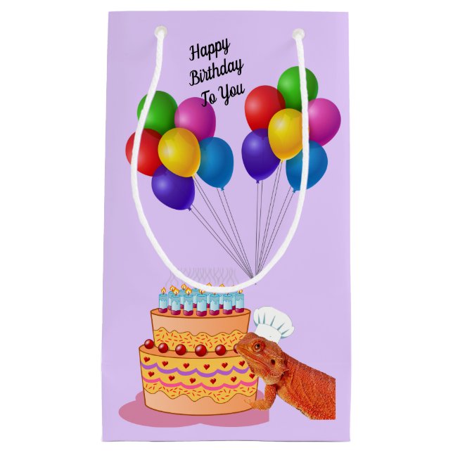 Teak the Beardie Wishes You A Happy Birthday  Small Gift Bag (Front)