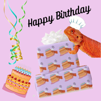 Teak The Birthday Beardie (bearded Dragon) Wrapping Paper by CatsEyeViewGifts at Zazzle