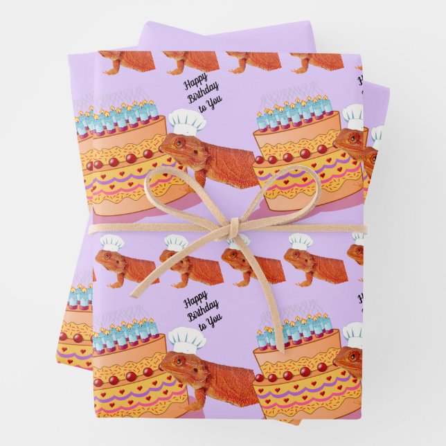 Teak the Birthday Beardie (Bearded Dragon) Wrapping Paper Sheets (In situ)