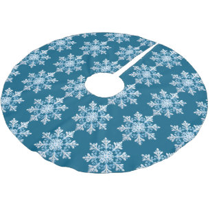 Teak White Light Blue Christmas Snowflake Brushed Polyester Tree Skirt