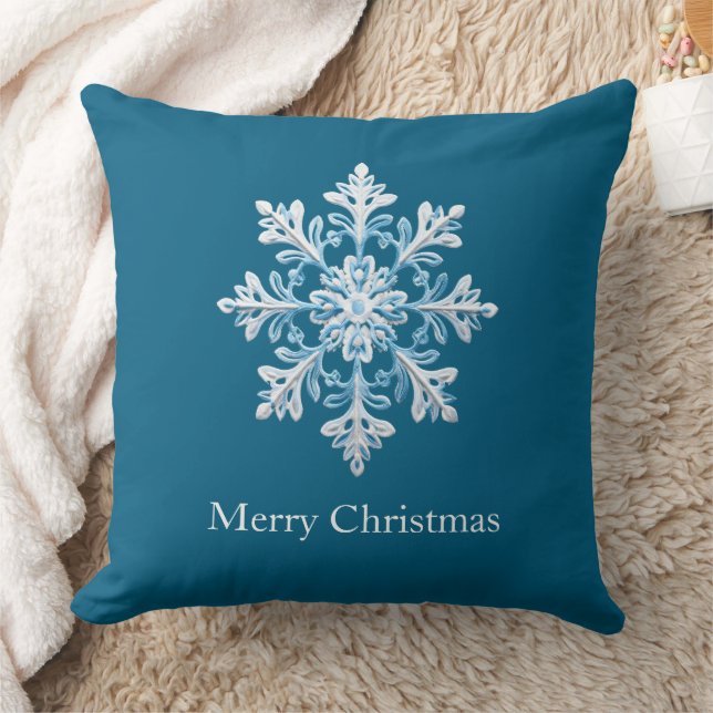 Teak White Light Blue Christmas Snowflake Throw Pillow (Blanket)