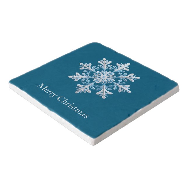 Teak White Light Blue Christmas Snowflake Trivet (Corner)