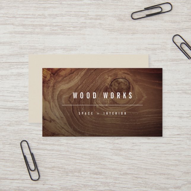 Teak Wood Grain Photo Minimalist Interior Design Business Card (Front/Back In Situ)