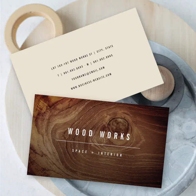 Teak Wood Grain Photo Minimalist Interior Design Business Card | Zazzle