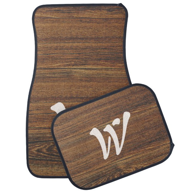 Teak Wood Grain with Monogram Car Floor Mat (Set)