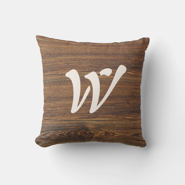 Teak Wood Grain with Monogram Throw Pillow (Front)