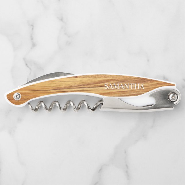 Teak Wood Image Logo White Text Waiter's Corkscrew (Back)