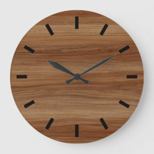Teak Wood Look Modern Minimalistic Large Clock
