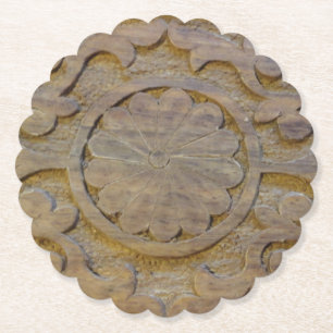 Teak Wood Scroll Design Custom Paper Coaster