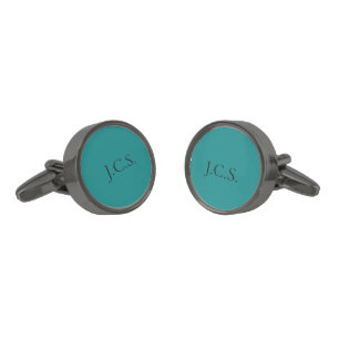 Teal 008080 Solid Color Design Cufflinks