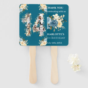 Teal 14th Birthday Photo Collage Yellow Flower Hand Fan