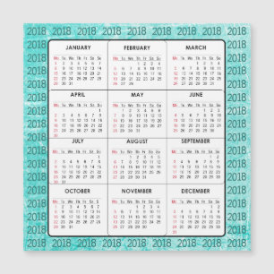 Teal 2018 Calendar Square Magnetic Card