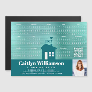 Teal 2027 Calendar Realtor Photo QR Code Magnet