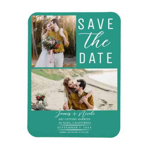 Teal 2 Photos Save the Date Wedding Magnet