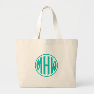 Teal 3 Initial in a Circle Monogram DIY BG Large Tote Bag