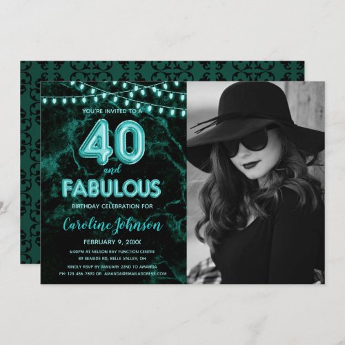 Teal 40th Birthday Party  _ 40  Fabulous Invitation