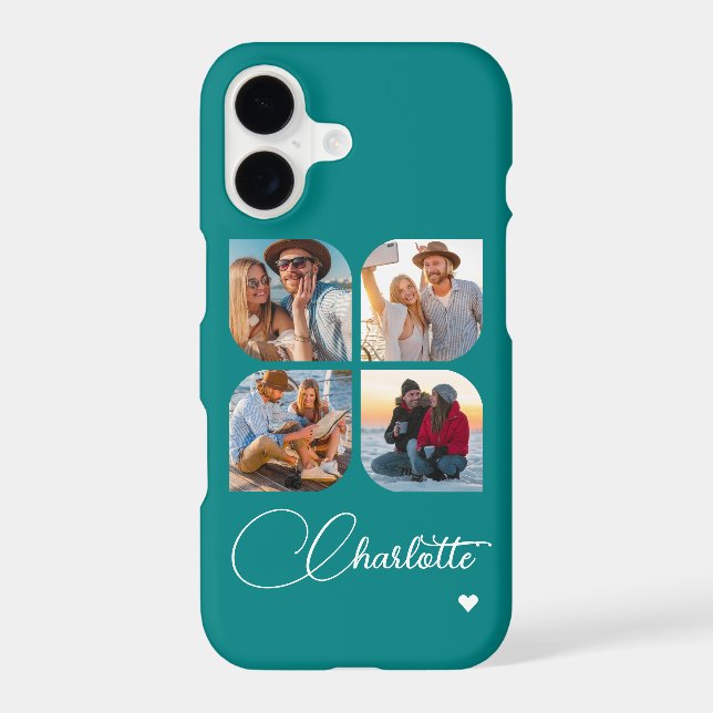 Teal 4 Photo Personalized Name Case-Mate iPhone Case (Back)