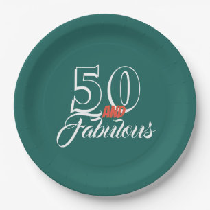 Teal 50 and Fabulous Birthday Party Paper Plates