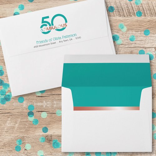 Teal 50 and Fabulous Fiftieth Birthday Party Envelope