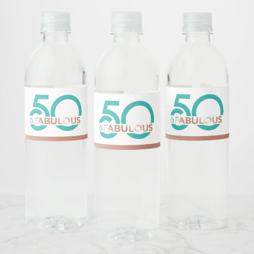 Teal 50 Fabulous Fifty Birthday Party Water Label