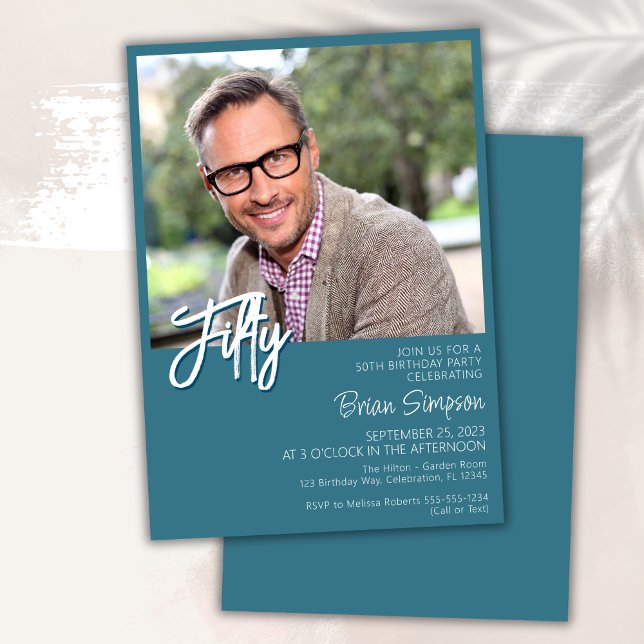 Teal 50th Birthday Photo  Invitation (Creator Uploaded)