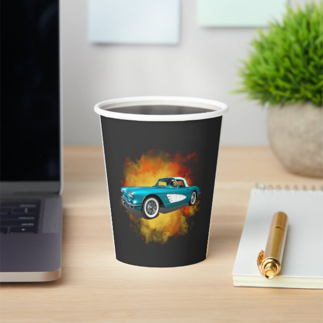 Teal 59 Corvette Car Red Explosion background Paper Cups (Insitu)