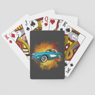 Teal 59 Corvette Car Red Explosion background Poker Cards