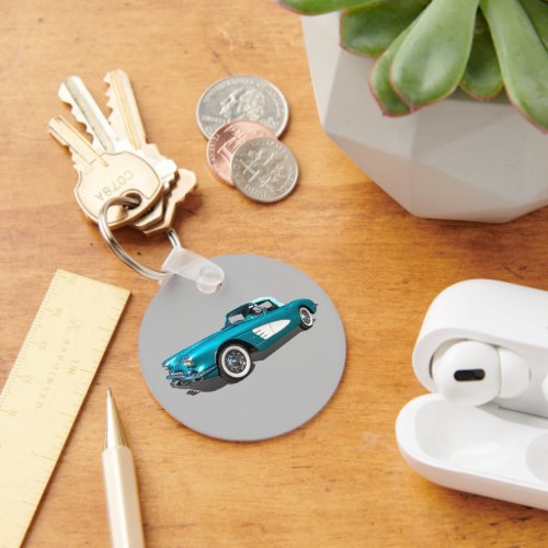 Teal 59 Corvette customizable background Keychain