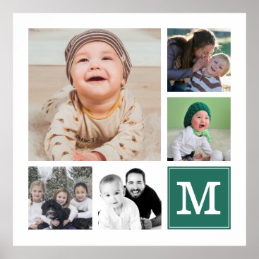 Teal 5  Photo Collage Instagram Gallery Monogram Poster