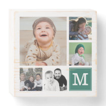 Teal 5  Photo Collage Instagram Gallery Monogram Wooden Box Sign
