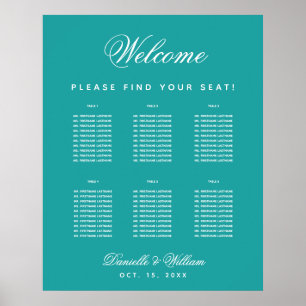 Teal 6 Table Simple Classic Wedding Seating Chart