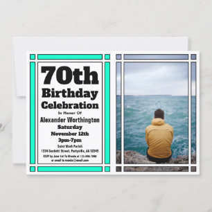 Teal 70th Photo Birthday Party Invitation