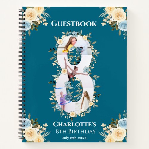 Teal 8th Birthday Photo Yellow Flower Guest Book