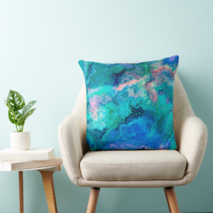 Teal Abalone Shell Painting Throw Pillow