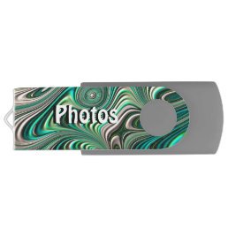 Teal Abalone Shell Paua Fractal Abstract With Name Flash Drive