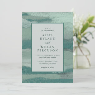 Teal Absract Coastal Chic Modern Wedding Invitation