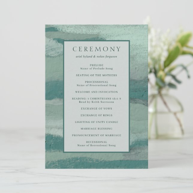 Teal Absract Coastal Chic Modern Wedding Program (Standing Front)
