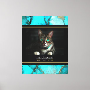 Teal Abstract Best Cat Ever Photo Canvas Print