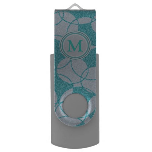 Teal Abstract Circles Pattern Monogram Flash Drive