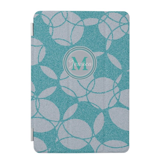 Teal Abstract Circles Pattern Personalised iPad Mini Cover (Front)