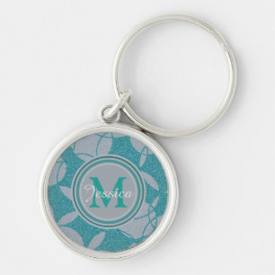 Teal Abstract Circles Pattern Personalised Keychain